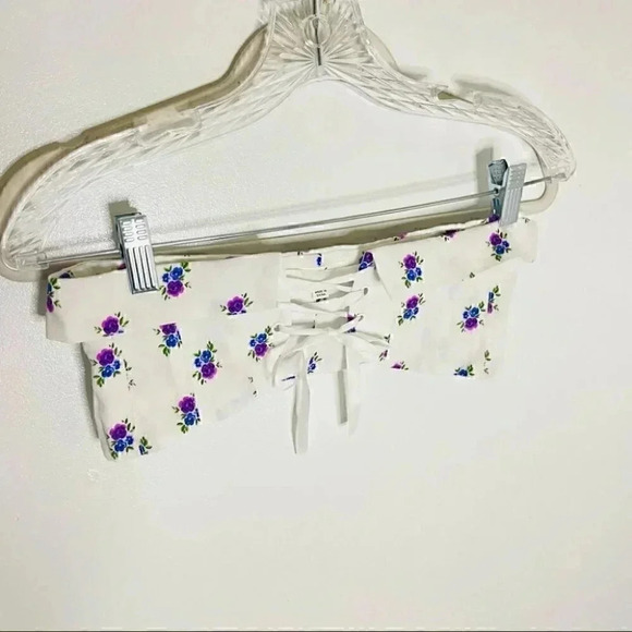 NWT For Love & Lemons Dahlia Boyfriend Shirt Corset Belt Blue White Floral - Picture 4 of 10